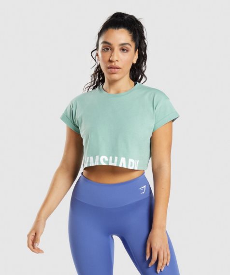 Women's Gymshark Fraction Cropped Tops Light Green | NZ 2DAEBX